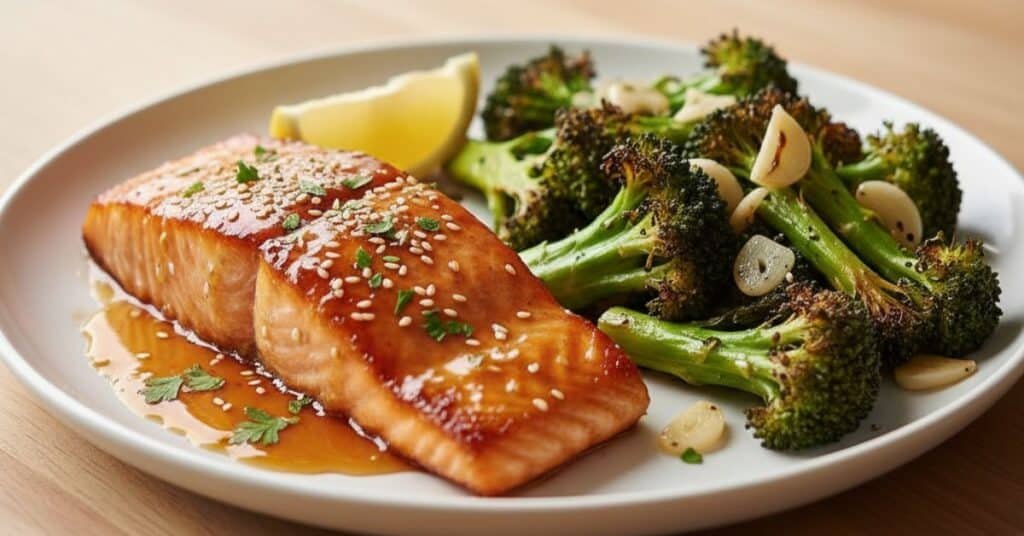 Honey Garlic Salmon and Roasted Broccoli