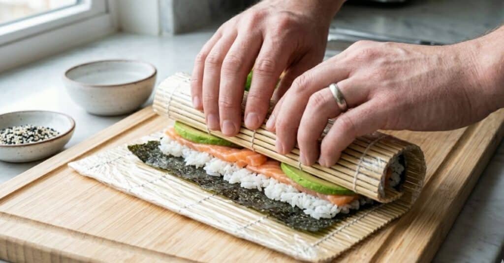 Rolling the sushi tightly