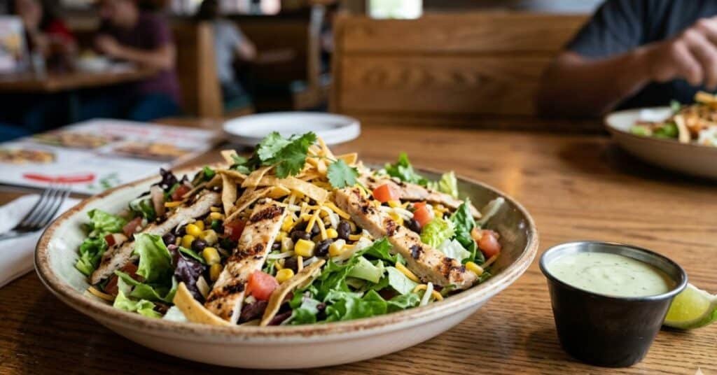 salad showing the dressing poured