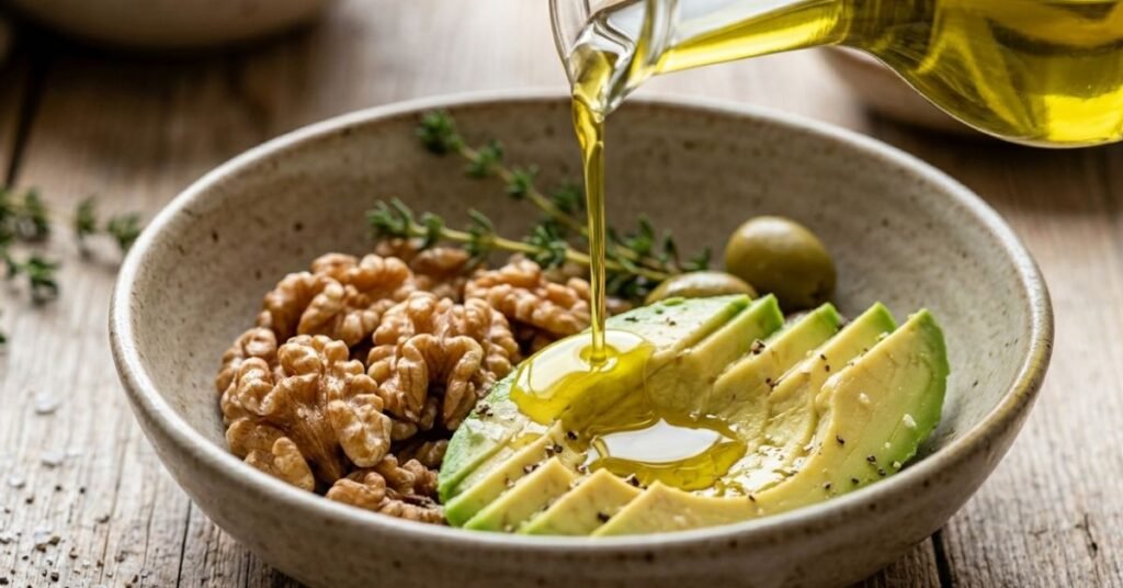 walnuts and sliced avocados