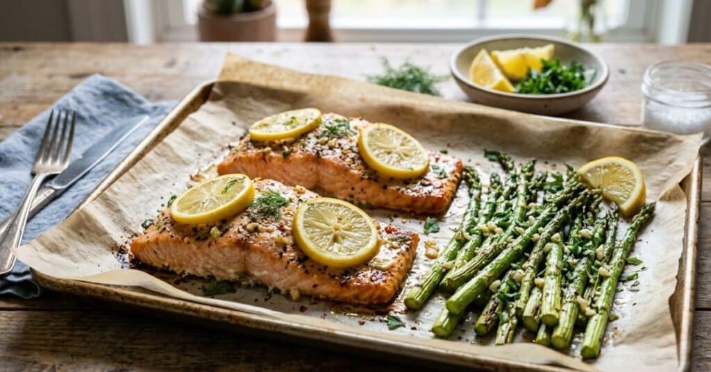 Lemon Garlic Baked Salmon with Asparagus