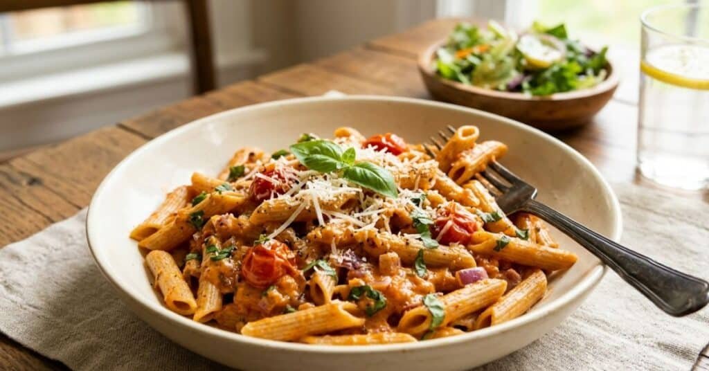 Low-Calorie Creamy Tomato Basil Pasta